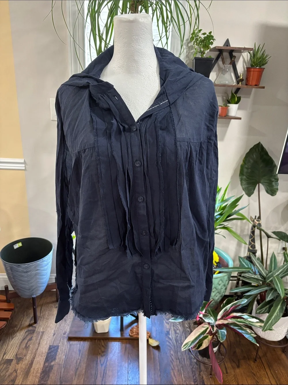 Free People breezy Button down hooded shirt size S